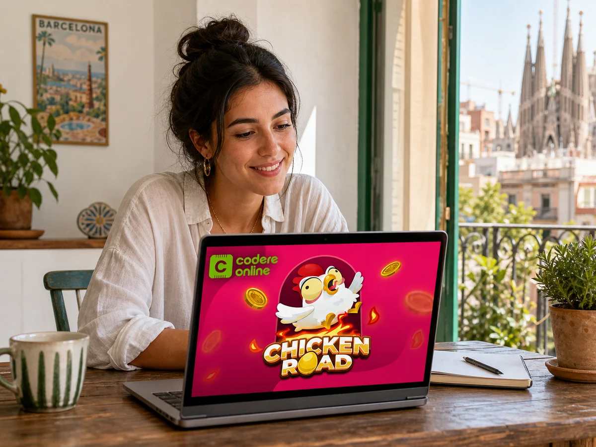 Interfaz de la demo de Chicken Road Juego mostrando saldo virtual, selector de dificultad y multiplicador subiendo carril a carril en tiempo